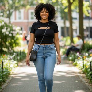 NWT Clozoz Cut Out Crop Top XL – Black Short Sleeve Clubwear Tee